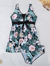 billiga Badessor-Dam Badkläder Tankini 2 st Kaxig Baddräkt Öppen rygg Magkontroll Hög midja Smal Semester Standkläder Blommig Halterneck Ärmlös Baddräkter