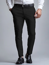 preiswerte Semi-formelle Anzüge-Herren Anzughose lange Hose schwarz weiß dunkelmarine einfarbig mikroelastisch Standard Fit 2024
