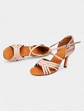 cheap Latin Shoes-Women&#039;s Silver Holographic Dance Sandals with Soft Suede Sole, Cross-Strap Design and Low Heel - Ideal for Salsa, Latin, and Ballroom Dancing