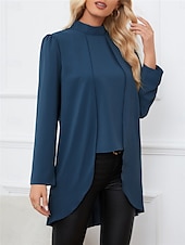 preiswerte Elegante Oberteile-Damen Hemd Bluse Feste Farbe Basic Brautkleider schlicht Langarm Rollkragen Normale Oberteile Täglich Rüsche Schwarz Armeegrün Blau Herbst Winter