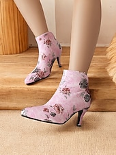 abordables Bottines-bottines à imprimé floral vintage pour femmes avec bout pointu et talon aiguille | bottines élégantes à talons hauts pour événements formels et fêtes