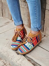 cheap Ankle Boots-Women&#039;s Boho Ankle Boots with Ethnic Print Panels, Tassel Lace-Up Design, and Comfortable Low Sole – Perfect for Casual and Festival Wear