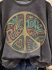 abordables Sweats à capuche-pull femme décontracté lettre vêtements de tous les jours décontracté col rond imprimé manches longues gris automne hiver