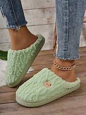 economico Ciabatte e infradito da donna-pantofole da donna in pile con adorabile ricamo a forma di orso – calde pantofole da casa per il comfort invernale