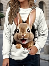levne Zvířata vrcholy-dámská mikina ležérní králík street dailywear crew potisk krku dlouhý rukáv bílý podzim zima