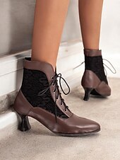 economico anni 1930-stivaletti allacciati in stile vittoriano nero da donna con pannello in pizzo e tacchi a gattino - elegante stile vintage per occasioni formali e casual