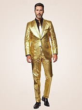 cheap Homecoming Suits-Men&#039;s Party Evening Wear Suits Gold Fashion Party Solid Colored Standard Fit 2 Piece Single Breasted Two-buttons