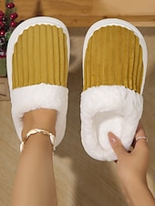 cheap Women&#039;s Slippers &amp; Flip-Flops-Women&#039;s Mustard Yellow Indoor Slippers with Faux Fur Lining, Ribbed Design, and Anti-Slip Sole – Cozy and Warm for Winter