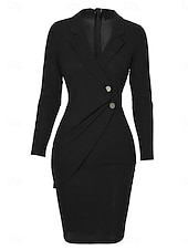 cheap Work Dresses-Women&#039;s Casual Dress Mini Dress Patchwork Buttons Casual Formal V Neck Long Sleeve Black Wine Gray Color