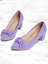 cheap 1950s-Purple Suede Bow-Tie Low Heel Pumps - Elegant and Comfortable Women&#039;s Block Heel Shoes for Everyday Wear