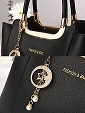 levne Kabelky a tote tašky-dámská červená kabelka z umělé kůže - elegantní design s horním držadlem s perleťovým kouzlem a odnímatelným popruhem do práce, na večírky a každodenní nošení