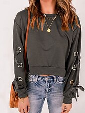 preiswerte Texturierte Kapuzenpullover &amp; Sweatshirts-Damen Pullover warm Mode einfarbig Rundhals Langarm Wein grau Herbst Winter