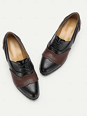cheap 1950s-Women&#039;s Vintage-Inspired Two-Tone Faux Leather Brogue Oxfords with Block Heel - Classic and Comfortable for Work or Casual Wear