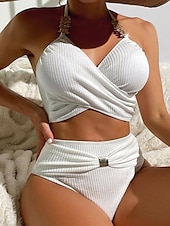 abordables Ensemble de bikinis-Femme Maillots de Bain Bikinis Maillot de bain Elégant Mode Couleur unie Sans Manches Maillots de bain