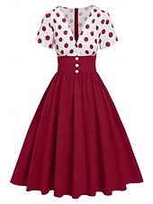 Χαμηλού Κόστους Φορέματα-Ρετρό vintage 1950 στολές Grease rockabilly midi φόρεμα swing dress φούστα flare high waist πολka dots A-line deep V fancy dress γυναικείο καρναβάλι νέα χρονιά tea party καθημερινά ρούχα