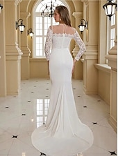 preiswerte Hochzeitskleider-Brautkleider Meerjungfrau/Trompete Illusionsausschnitt Langarm Bodenlange Brautkleider aus Spitze mit Applikationen 2025
