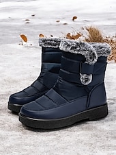 economico Stivali di neve e inverno-stivali da neve invernali impermeabili da donna - design trapuntato bordeaux con fodera in pelliccia sintetica e cinturini regolabili per il freddo all&#039;aperto