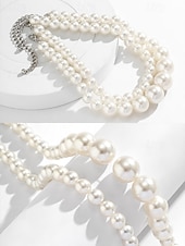 abordables Collar de mujer-Elegante collar de perlas de imitación de varias capas | Joyería clásica y llamativa para mujeres | Perfecto para bodas, fiestas y eventos formales