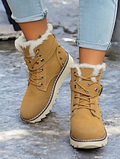 abordables Botas de nieve e invierno-Botas de nieve de invierno para mujer de color marrón con forro de piel sintética: botas cálidas y aislantes para exteriores con detalle de hebilla y suela antideslizante para clima frío