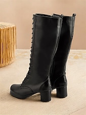 abordables Bottes à la mode-bottes à lacets vintage pour femmes – style rétro à talon épais pour le cosplay, le costume et la mode quotidienne