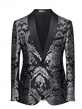 billiga festblazer-Herr Kavajjacka Smoking Mode party Lyx Blommig Tryck Blazer Svart guld Svart röd Svart &amp; Blå Standardpassform Singelknäppt 1 Knapp
