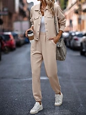 preiswerte Trainingsanzüge für Damen-Damen Modisch Strassenmode Täglich Hemd Chinesisch Chino Langarm Hemdkragen Glatt Casual Täglich Rosa Grün Khaki Herbst Regular Fit