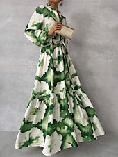 preiswerte Blumenkleider-Damen Blumen Maxikleid mit Schlitz am Hals Langarm Sommer Frühling