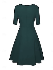 levne Party šaty-dámské řasené černé šaty midi šaty elegantní hladké s výstřihem 3/4 rukáv denní tmavě zelené námořnictvo