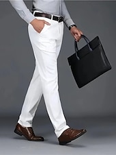 cheap Slim-Men&#039;s Dress Pants Trousers Chinos Buttons Pocket Solid Colored Comfort Formal Party Work Fashion Classic Style Black White Micro-elastic