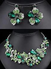 billige Halskjede for kvinner-elegant grønn sommerfuglsmykkesett for kvinner – glitrende krystallkjede og øredobbersett med blomsterdesign for spesielle anledninger