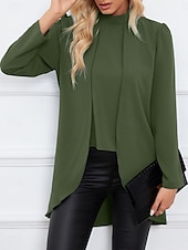 preiswerte Elegante Oberteile-Damen Hemd Bluse Feste Farbe Basic Brautkleider schlicht Langarm Rollkragen Normale Oberteile Täglich Rüsche Schwarz Armeegrün Blau Herbst Winter