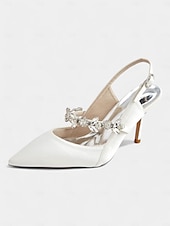 economico cocktail-scarpe col tacco da donna in raso bianco con cinturino posteriore e decorazioni in strass – eleganti scarpe a punta per matrimoni e occasioni formali
