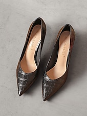 olcso Block Heels-női zöld krokodil dombornyomású műbőr pumpák tűsarkúval és hegyes orrral - elegáns és sokoldalú munkához vagy éjszakázáshoz