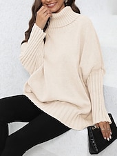 preiswerte Einfarbige Farben-Damen Pullover Brautkleider schlicht Weich Einfarbig Gerippt Rollkragen Strick Langarm Normale Oberteile Stricken Outdoor Täglich Wochenende Marineblau Grün Herbst Winter