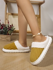 cheap Women&#039;s Slippers &amp; Flip-Flops-Women&#039;s Mustard Yellow Indoor Slippers with Faux Fur Lining, Ribbed Design, and Anti-Slip Sole – Cozy and Warm for Winter
