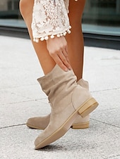 levne Slouch Boots-dámské béžové semišové kotníkové boty – ležérní a pohodlné boty západního stylu na nízkém podpatku