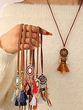 billige Halskjede for kvinner-kvinners boho dusk halskjede med skinnsnor og drømmefanger anheng - perfekt for festivaler og bohem stil