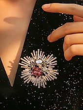 billiga Halsdukar för kvinnor-sunburst-brosch i vintagestil för kvinnor med rosa och kristalliserade ädelstenar – elegant statement-nål för högtidlig klädsel