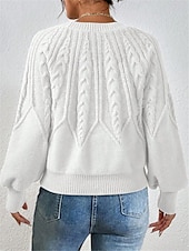 economico Colori solidi-Per donna Felpa Informale Morbido Colore puro Cavi Girocollo Lavorato a maglia Manica lunga Top regolari Maglia Esterno Giornaliero Fine settimana Nero Bianco Autunno Inverno