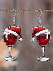 cheap Women&#039;s Earring-Christmas Wine Glass Earrings | Festive Santa Hat Design | Holiday Party Jewelry for Women