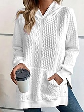 baratos Moletons e moletons-moletom feminino com capuz elegante moderno simples trabalho com capuz bolso solto manga comprida branco rosa primavera outono inverno