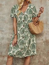 ieftine Rochii Boho-Pentru femei Rochie Mini Rochie casual Rochie Boho Epocă Casual Zilnic Fit regulat Floral Manșon scurt În V Albastru piscină Maro Trifoi Vară Primăvară Toamnă