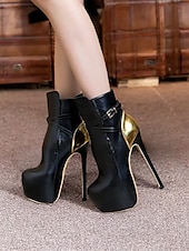 abordables Bottes à la mode-bottines à talons aiguilles rouges pour femmes – bottines tendance à talons hauts avec accent doré pour les fêtes et les soirées