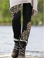 preiswerte Kunst &amp; Design Druck-Womens Leggings Hosen Blumengrafikdruck Mikro-elastisch Wochenende Schwarz Herbst Winter Reguläre Passform