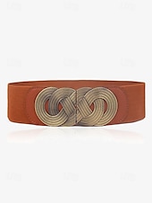 economico Cintura da donna-cintura elastica larga da donna con fibbia in metallo vintage – cintura elastica alla moda per abiti, tuniche e camicette – disponibile in nero, rosso e marrone