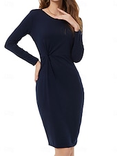 ieftine rochie midi neagra-Pentru femei Rochie de lucru Rochie de schimb Elegant Birou Zilnic Rochii Midi Zdrobit Stil Nautic Lungime Manșon 3/4 Simplu Zvelt Albastru Închis Primăvară Toamnă S M L XL 2XL