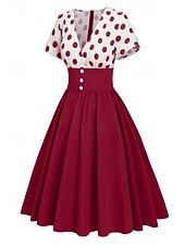 Χαμηλού Κόστους Φορέματα-Ρετρό vintage 1950 στολές Grease rockabilly midi φόρεμα swing dress φούστα flare high waist πολka dots A-line deep V fancy dress γυναικείο καρναβάλι νέα χρονιά tea party καθημερινά ρούχα