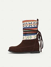 levne Kotníkové boty-dámské zimní boty s retro pleteným vzorem – semišový svršek s tribal designem a hřejivou podšívkou, ideální do chladného počasí i k ležérním outfitům