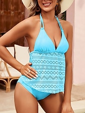billiga Tankinis-Dam Badkläder Tankini 2 st Kalsonger Baddräkt Öppen rygg Hög midja Utklippt Semester Standkläder Ensfärgat V-hals Ärmlös Baddräkter
