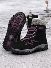 baratos Botas de neve e inverno-botas de caminhada de inverno femininas à prova d&#039;água - botas de neve com cadarço e isolamento com gola de pele sintética para aventuras ao ar livre
